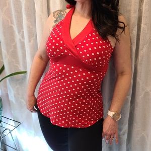 Bright red polka-dot rockabilly pinup halter top